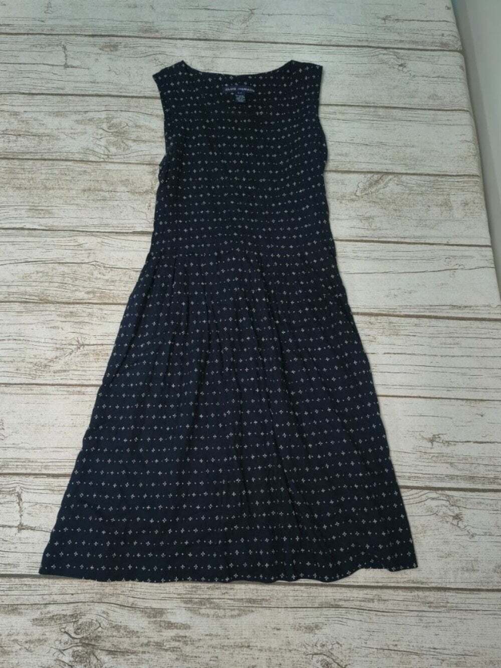 Vintage Club Monaco Navy White Micro Print Sleeveless Midi Dress Size Small